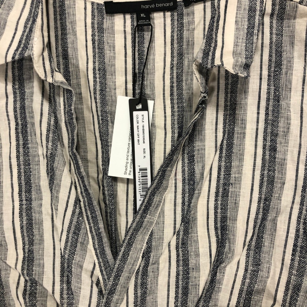 Harve Benard XL Sleeveless Linen Blend Striped Twist Front Top Blouse Shirt - Picture 5 of 9
